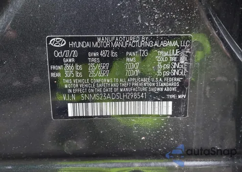 2020 Hyundai Santa Fe Se from USA, damaged, VIN 5NMS23AD5LH298541